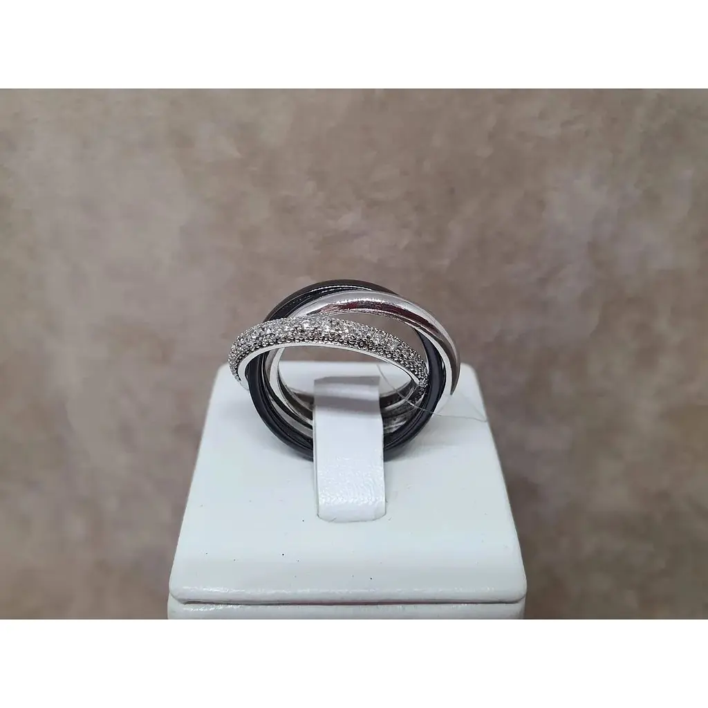 Срібне кільце Aurora з керамікою і фіанітами. С1110Ч - фото 3