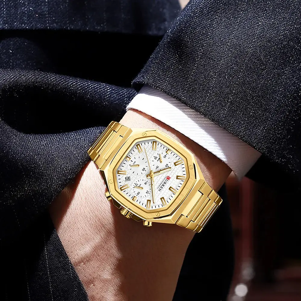 Чоловічий наручний годинник 8459 Gold-White Curren acs0031415 - фото 3