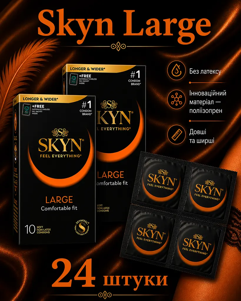Презервативи Skyn Large безлатексні 24 шт — збільшений розмір, поліізопрен, комфорт та природні відчуття - фото 2