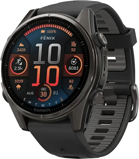 Смарт-часи Garmin Fenix8 43mm AMOLED Sapphire CarbonGray DLC Tit.w.Чорний/Pebble Сірий S.Band 010-02903-21