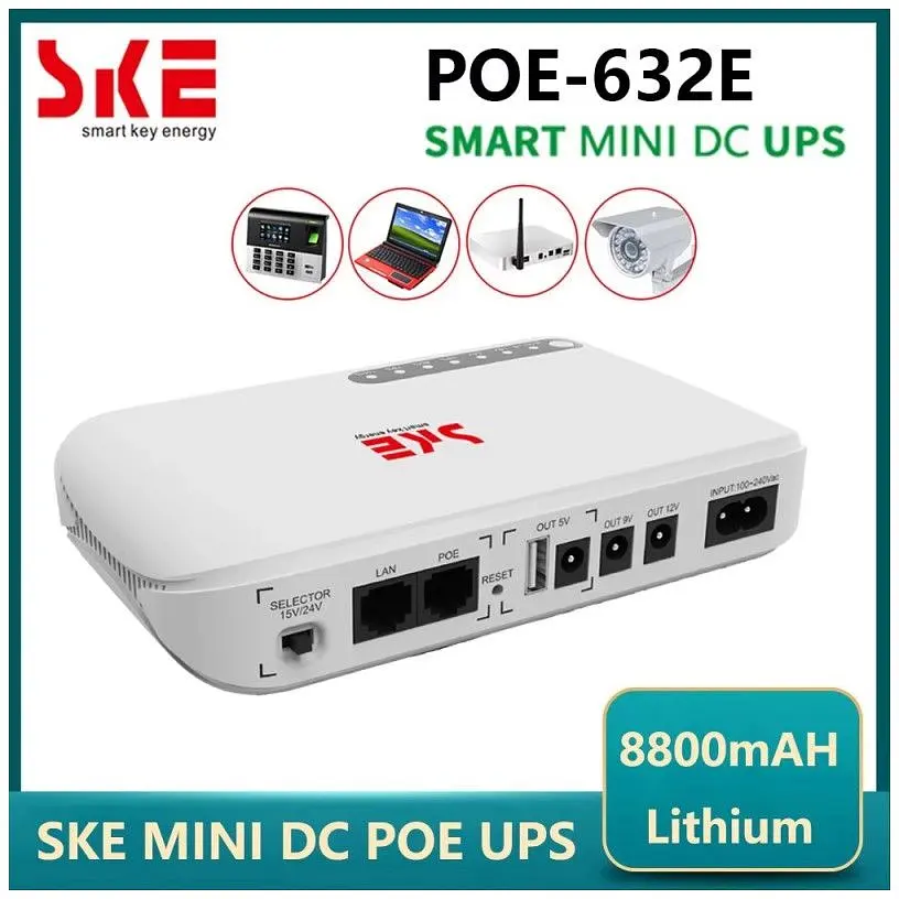 ИБП UPS SKE POE-632E DC 17W 8800mah для роутера, терминала, камеры 5/9/12v USB LAN POE White - фото 6