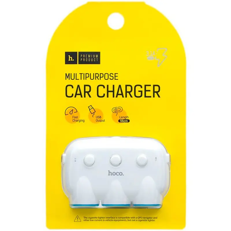 Автомобільний зарядний пристрій із розгалужувачем прикурювача Hoco C1 + 2 USB White - фото 4