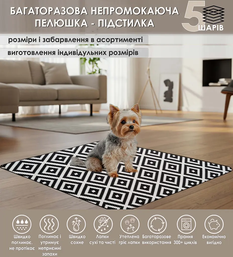 Многоразовая подстилка Giselle  60х75 см пеленка для собак, суперпоглощающая, непромокаемая, антизапах 5004047 - фото 2