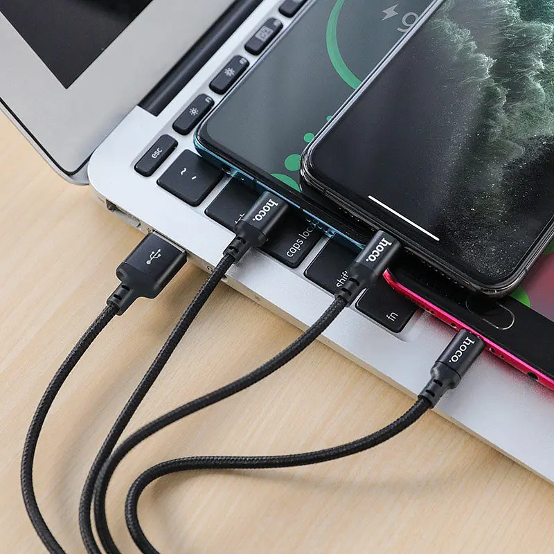 Дата кабель Hoco X14 Times Speed 3in1 (Lightning+Micro USB+Type-C) (1m) Чорний - фото 4