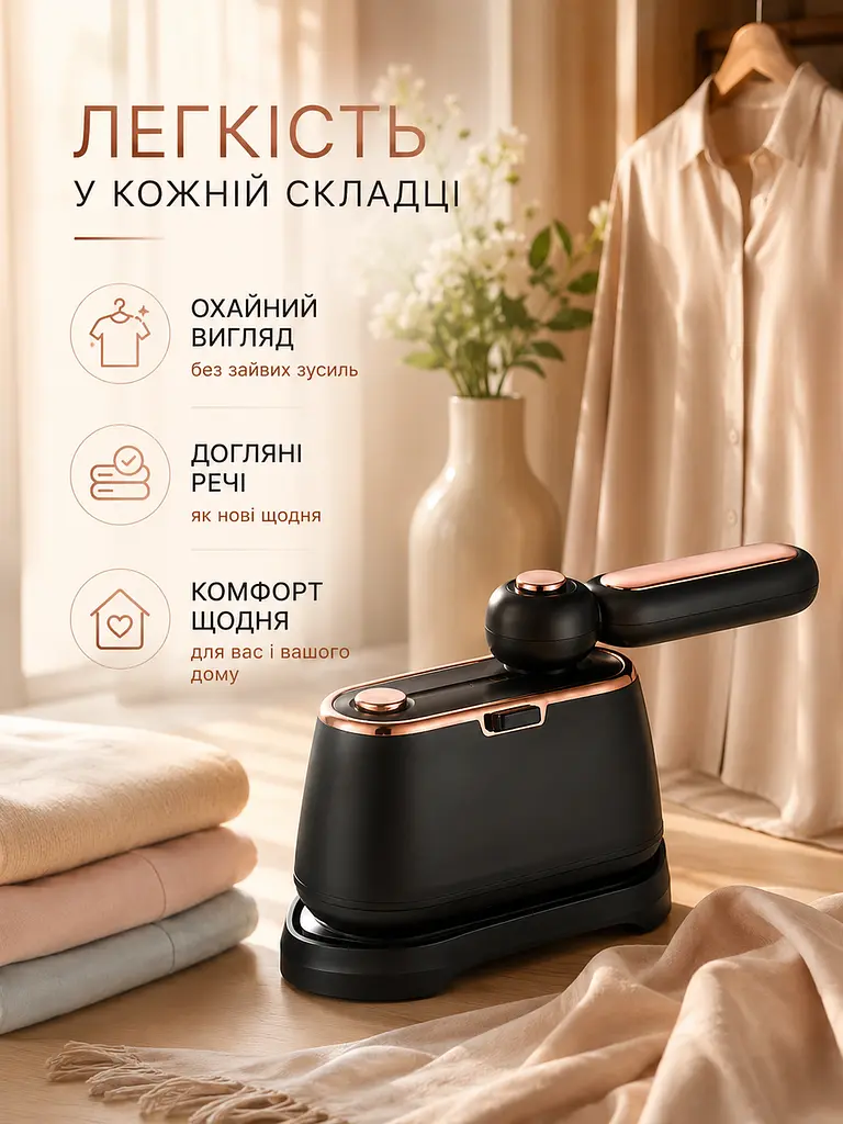 Дорожній ручний відпарювач для одягу 1000 Вт, компактний вертикальний відпарювач 10×9×15 см, чорний (49676289) - фото 6