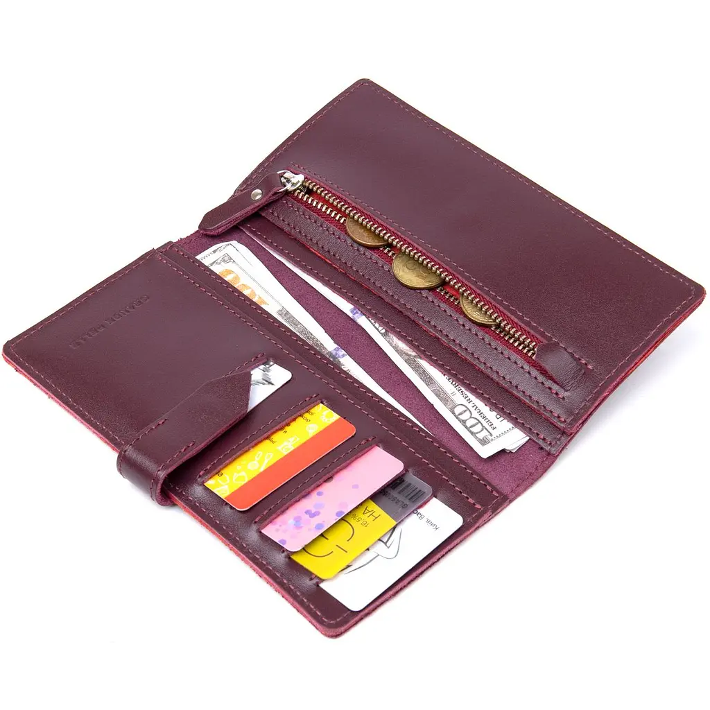 Шкіряне глянсове портмоне Grande Pelle 11467 бордовий - фото 9