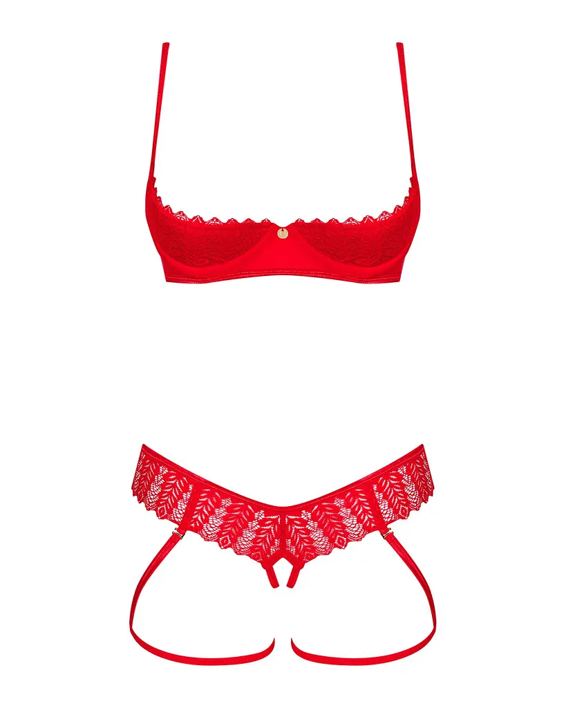 Комплект Obsessive Ingridia 2-pcs crotchless set XL/2XL, червоний, з доступом, відкриті груди - фото 3