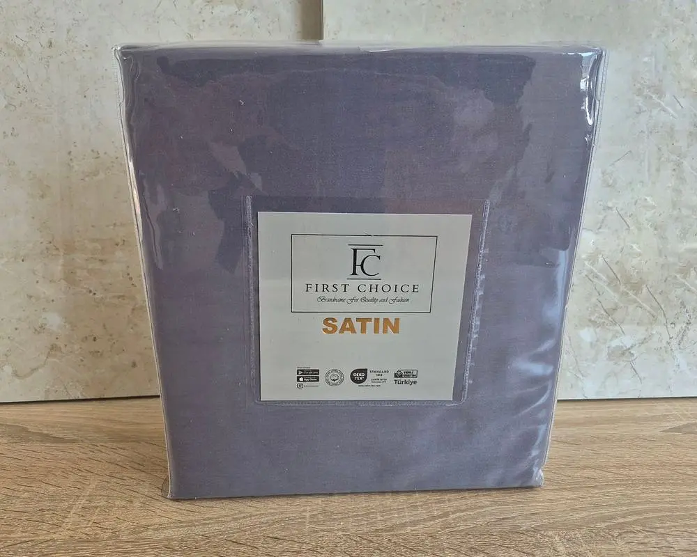 Турецьке простирадло на резинці First Choice 160х200х30 + 2 наволочки 50х70 сатин Dark Grey - фото 2
