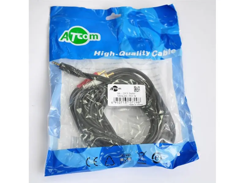 Аудіокабель ATCOM (10709) mini-jack 3.5мм(M)-2xRCA-тюльпан(M) 5м пакет - фото 2