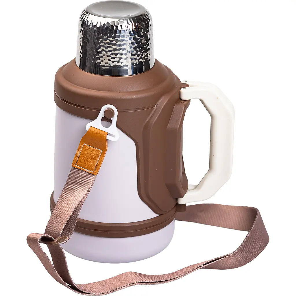 Термос для туризму Vacuum Cup 1,5 л з фліп кришкою та складаними ручками, коричневий Yiwu HP-14-21W - фото 5