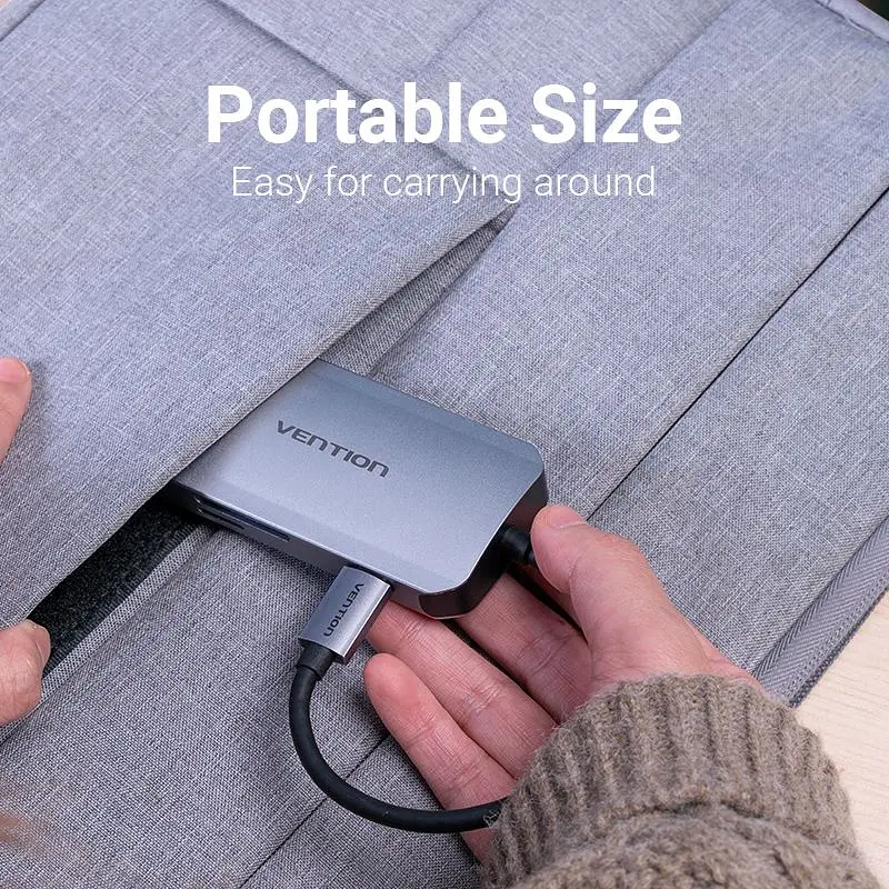 Хаб USB 3.1 Type-C - 3хUSB 3.0/SD/TF/PD 100W 6-in-1 Vention (TNHHB) - фото 2