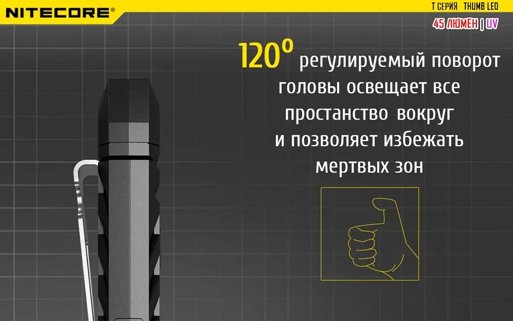 Ліхтар багатофункціональний Nitecore THUMB LEO 1LED+UV LED 45 лм USB-C (3 режими) - фото 5