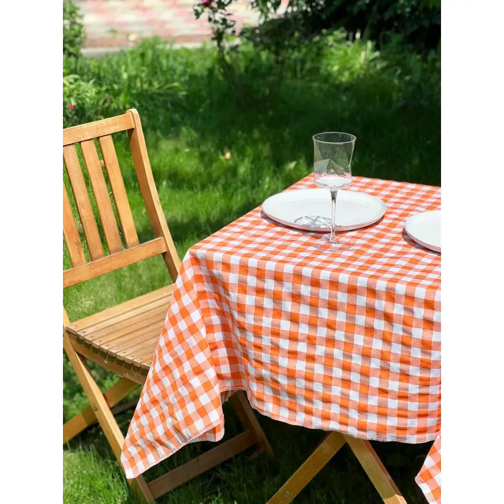 Скатертина в клітинку для столу Зефір 300х150 см Помаранчева - фото 2