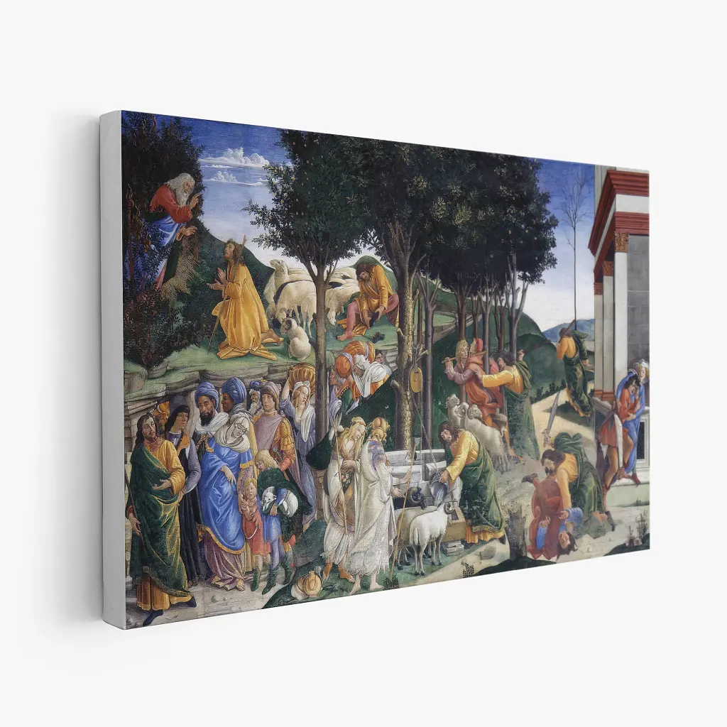 Інтер'єрна картина Юність Мойсея, Сандро Боттічеллі, Sandro Botticelli, Youth of Moses, релігійний декор, 38×60 см (id6960) - фото 2