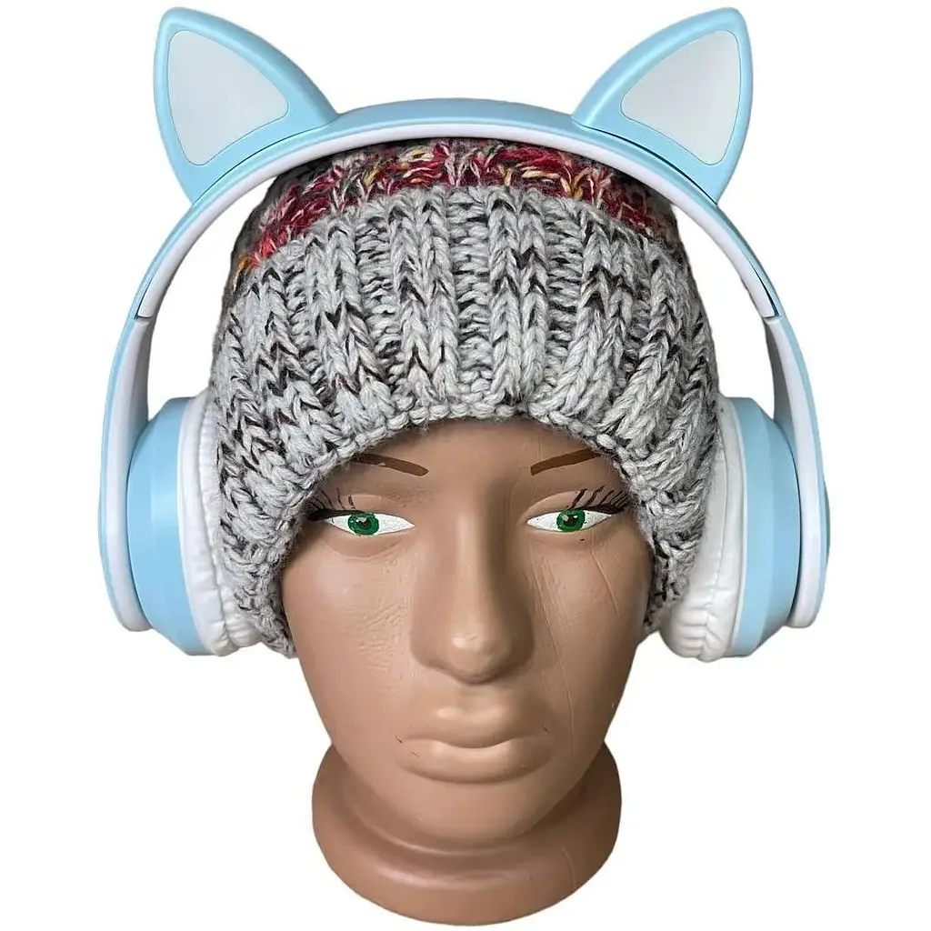 Навушники бездротові Opt-Top Cat ear В39М FM-радіо MicroSD Bluetooth з вушками та підсвічуванням блакитні (1756375771) - фото 8