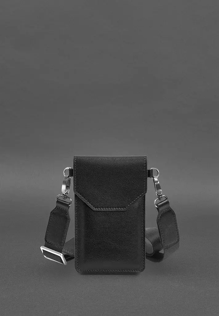 Шкіряна сумка-чохол для телефону чорна - фото 3