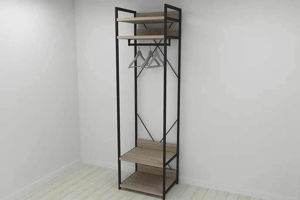 Шафа Гардероб Уні секція 2 серії Конект Ferrum-decor 220x60x50см Чорний метал ДСП Дуб Сонома Трюфель 32 мм (FRD-104538) - фото 4