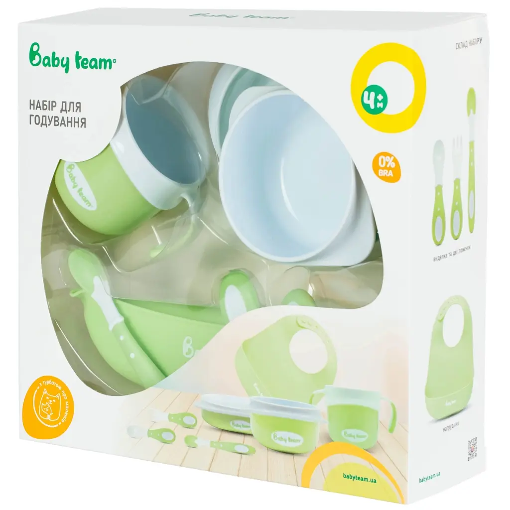 Набір дитячого посуду Baby Team 7 ед. біло-зелений (6090_зелений) - фото 5