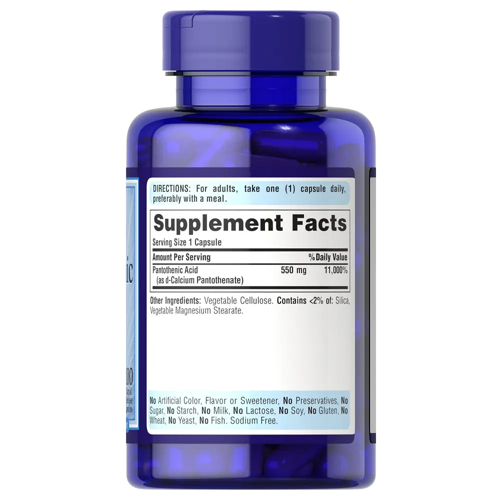 Вітаміни та мінерали Puritan's Pride Pantothenic Acid 550 mg, 100 капсул - фото 2