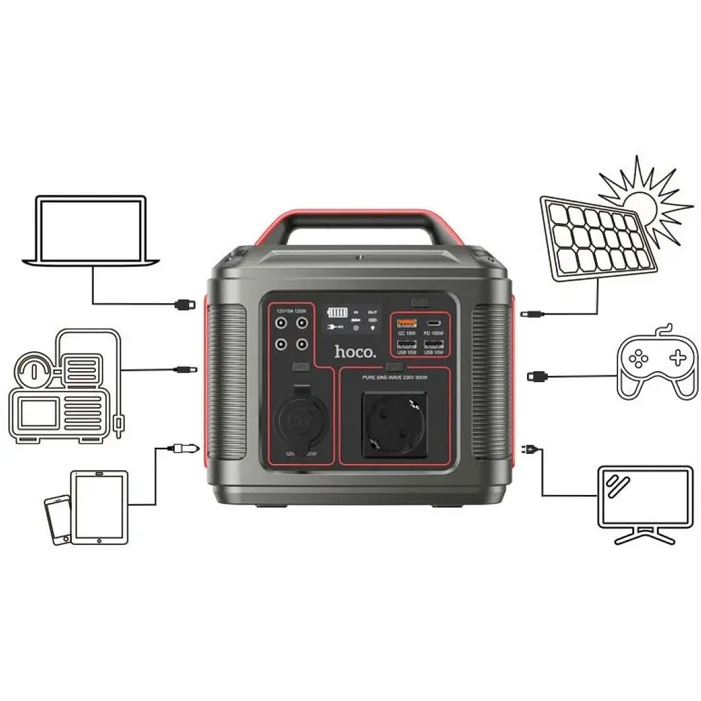 Портативная электростанция Hoco DB28, 80000 mAh, 300W, 3USB, Type-C, AC, PD, QC, black - фото 6