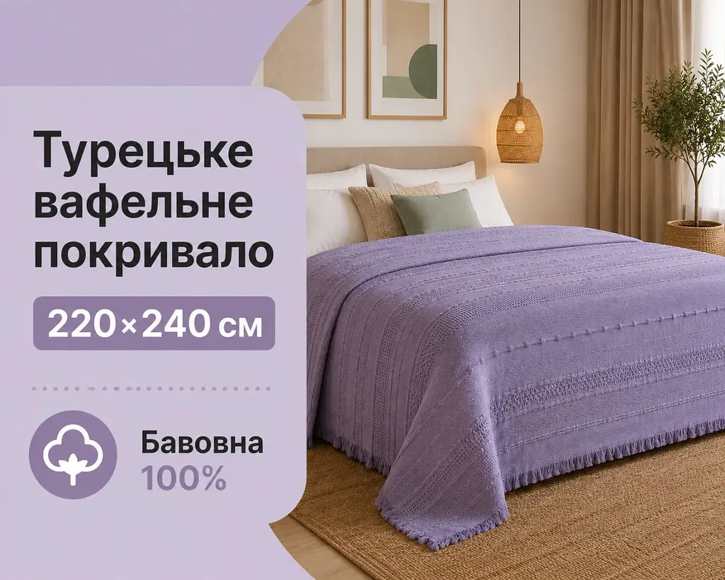 Турецьке вафельне покривало First Choice Sole 220x240 см Lilac