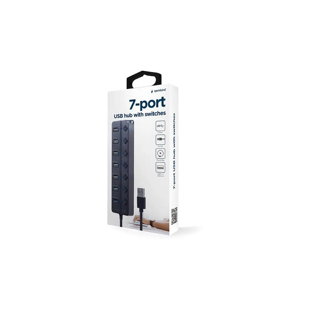 Концентратор Gembird 7 ports (1xUSB3.1+6xUSB2.0) switch black (UHB-U3P1U2P6P-01) - фото 6