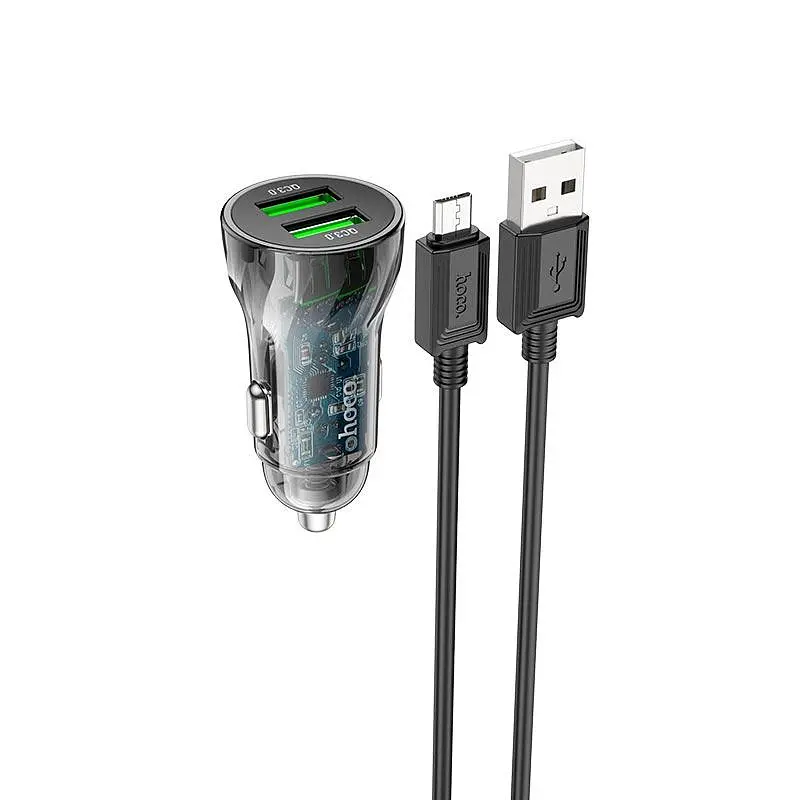 Адаптер автомобильный HOCO Micro USB cable Dual port Z47 2USB, QC, 3A - фото 2