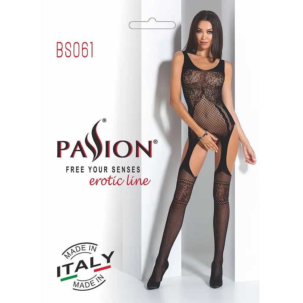 Бодістокінг Passion BS061 black, комбінезон, імітація панчіх - фото 7