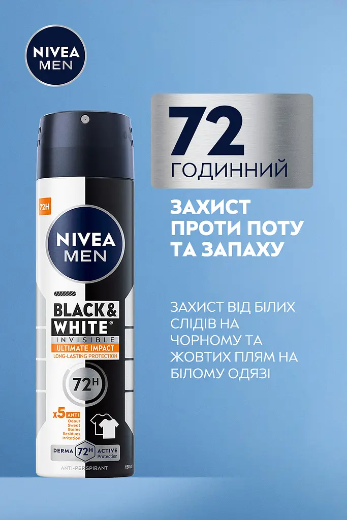 Антиперспирант NIVEA MEN Черное и Белое невидимый: ULTIMATE IMPACT спрей 150 мл - фото 4