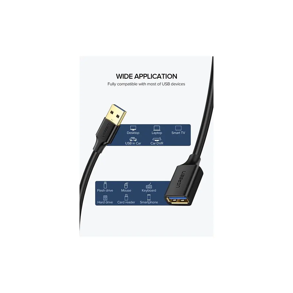 Дата кабель USB 3.0 AM/AF 1.5m US129 black Ugreen (30126) - фото 3
