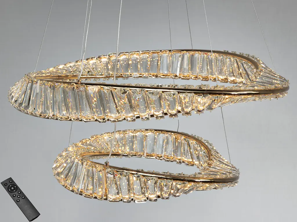 Підвісна LED-люстра Diasha D8812/600+400B G, кришталеві кільця Ø100 і Ø60 см, 86 W, пульт ДК - фото 2