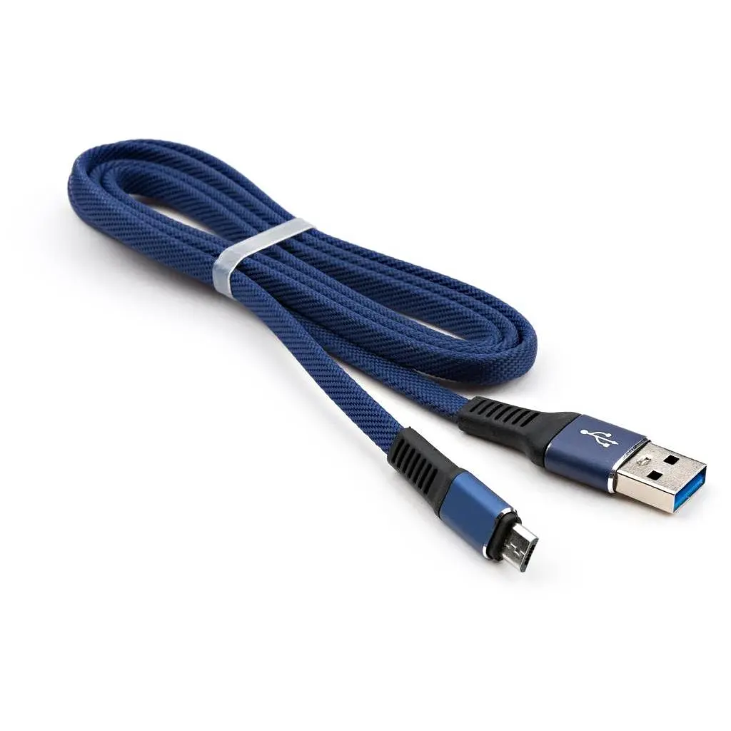 Дата кабель USB 2.0 AM to Micro 5P 1m flat nylon blue Vinga (VCPDCMFNB1B) - фото 3