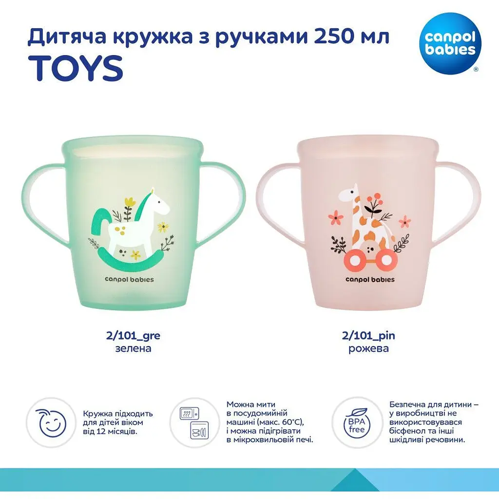 Дитяча кружка Canpol babies Toys з ручками зелена 250 мл (2/101_gre) - фото 3