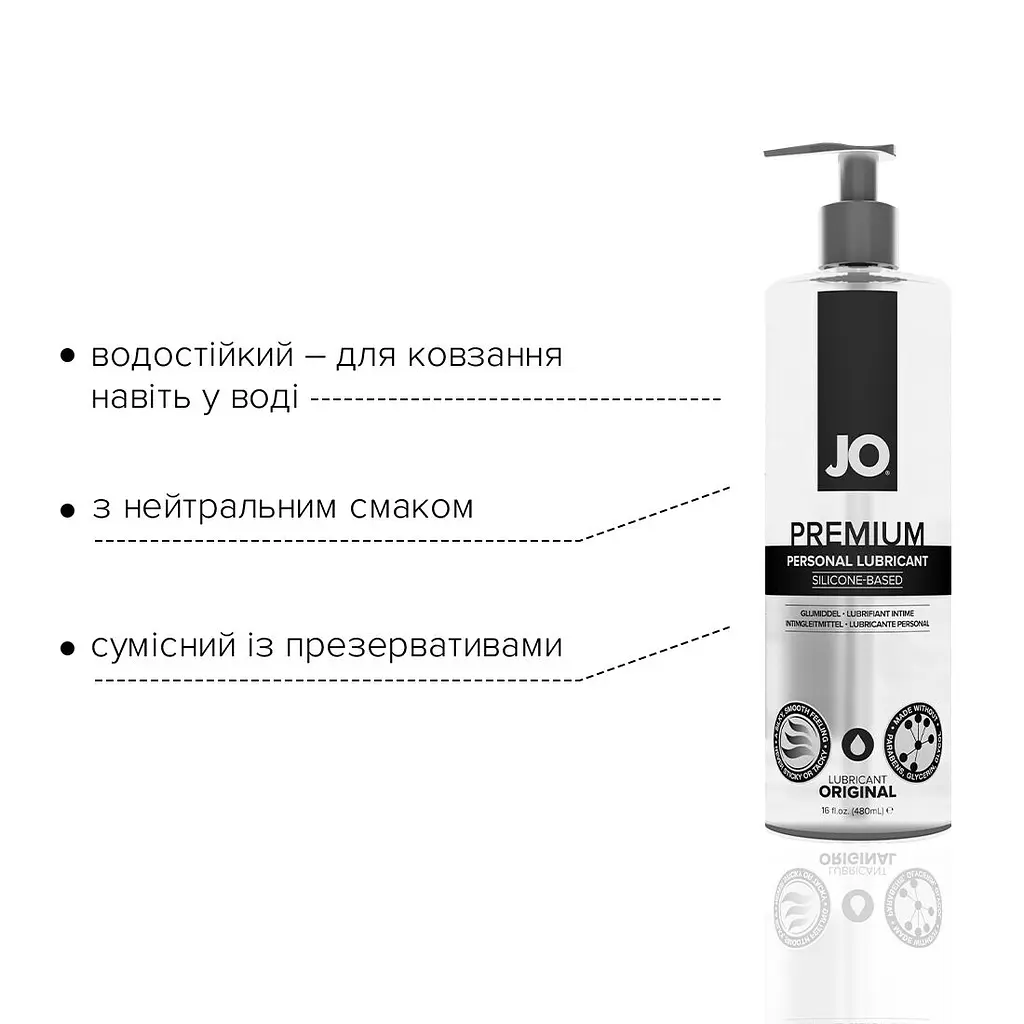 Лубрикант на силіконовій основі JO PREMIUM — ORIGINAL (480 мл) без консервантів - фото 3