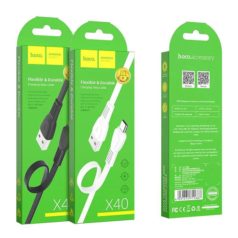 Кабель HOCO X40 USB to Micro 2.4A, 1m, TPE, TPE connectors, чорний - фото 3