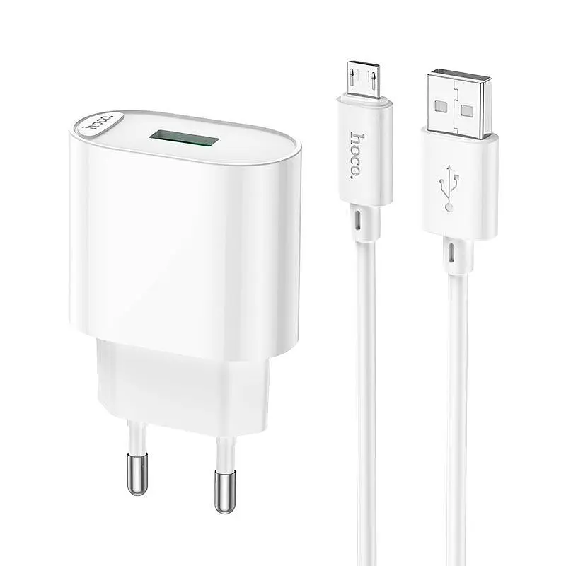 Блок Адаптер сетевой HOCO Micro USB Cable Fighter single port charger C109A 18W білий - фото 3