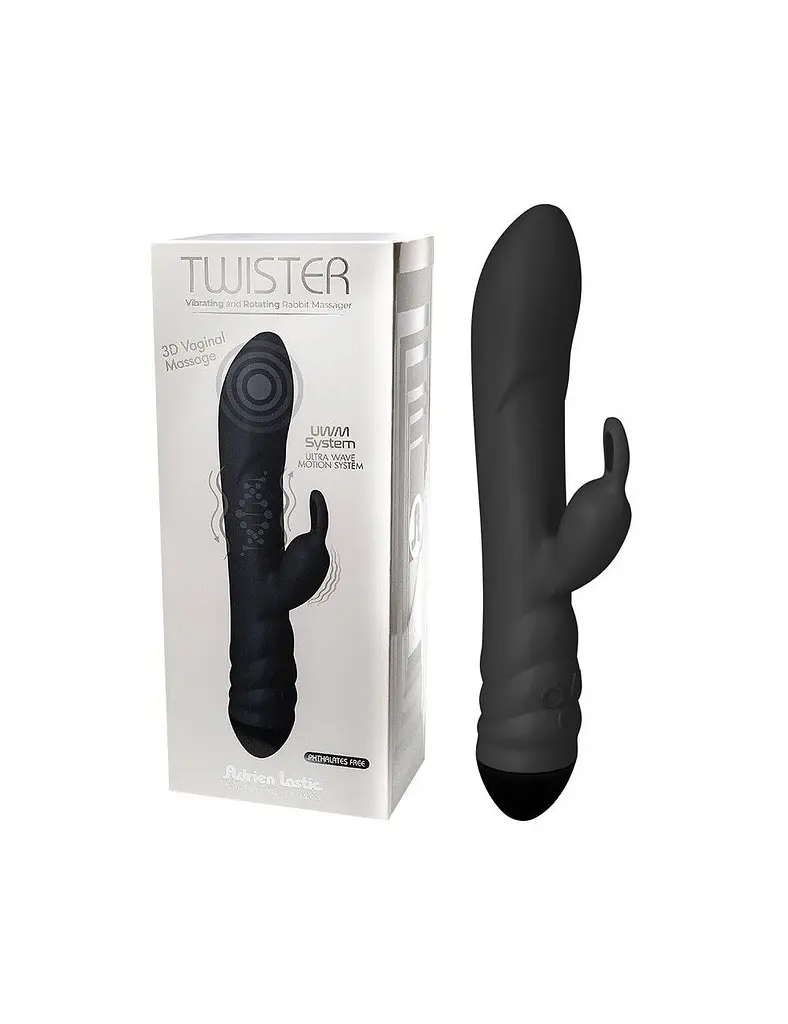 Вибратор Adrien Lastic Twister кролик, 23х4 см чёрный - фото 3