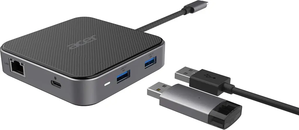 Розгалужувач, кардридер, USB-Хаб Acer USB hub Multiport Black USB-C HDMI/DP/2xUSB-A3.2/USB-C/RJ45/mini-jack, 0.15 м - фото 3