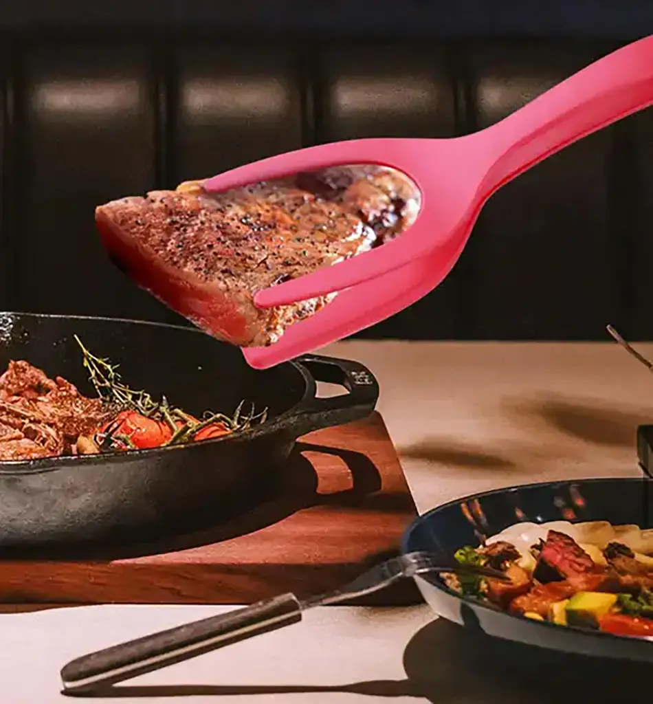 Лопатка-щипці 2в1 для перевертання та захоплення продуктів 31 см, Kitchen Master Червоний 87414 - фото 5