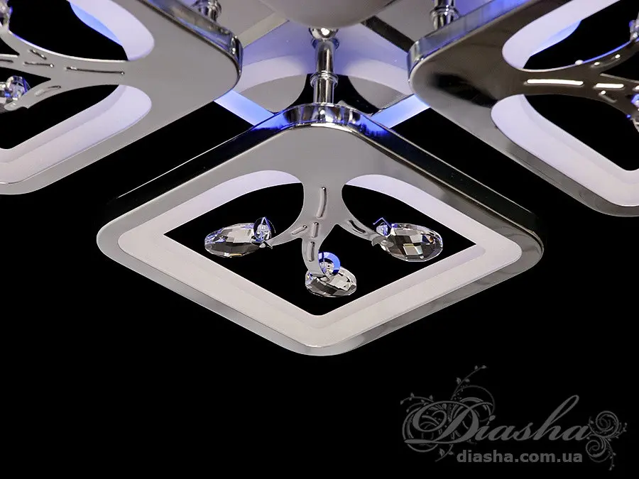 Сучасна стельова LED-люстра в передпокій Diasha S8157/4HR LED 3color — хром, 85 Вт, 37×37 см - фото 6