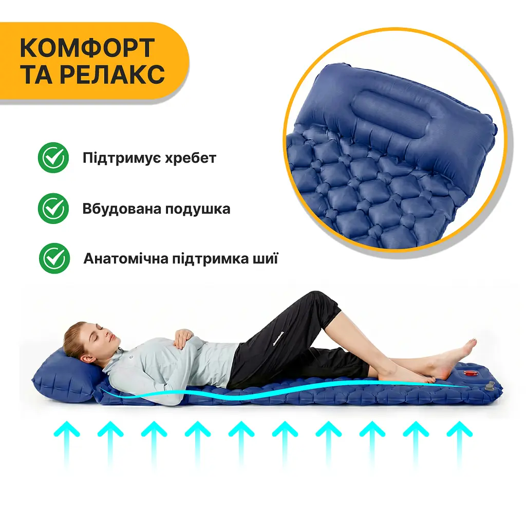 Надувний похідний килимок матрац LEOBRO Air Mat 190 x 60 см Blue (LB-1096) - фото 5