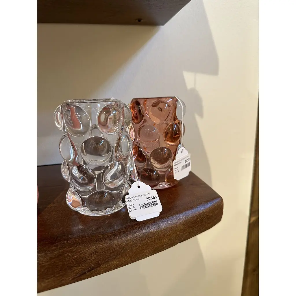 Свічник J-line скляний з об'ємними бульбашками 12 см рожевий відтінок  (30365) - фото 2