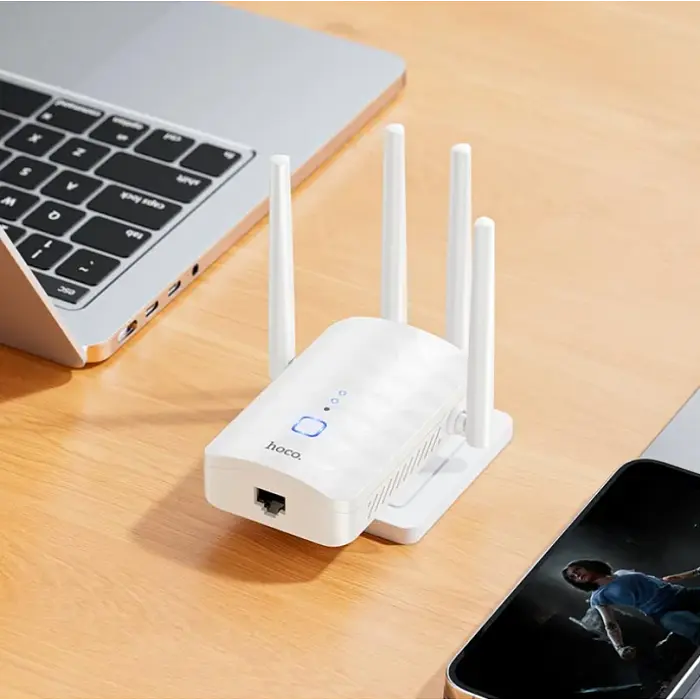 Портативный модем Репитер HOCO HI35 усилитель Wi-Fi сигнала на 4 антенны WiFi4, 300Mbps, 2.4 ГГц Черный - фото 7