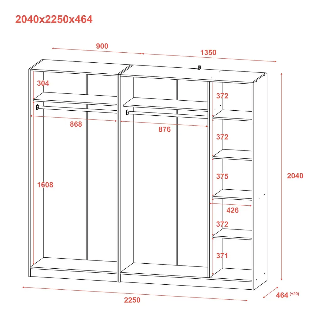 Шафа для одягу комплект Промо Сірий 2+3 ДСП 225х48х204 (80737767) - фото 8