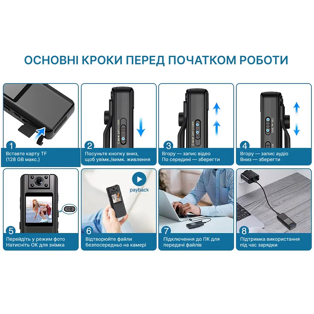 Нагрудний відеореєстратор BOBLOV A22 1080p з диктофоном, поворотним об'єктивом, дисплеєм, кутом огляду 160° - фото 5