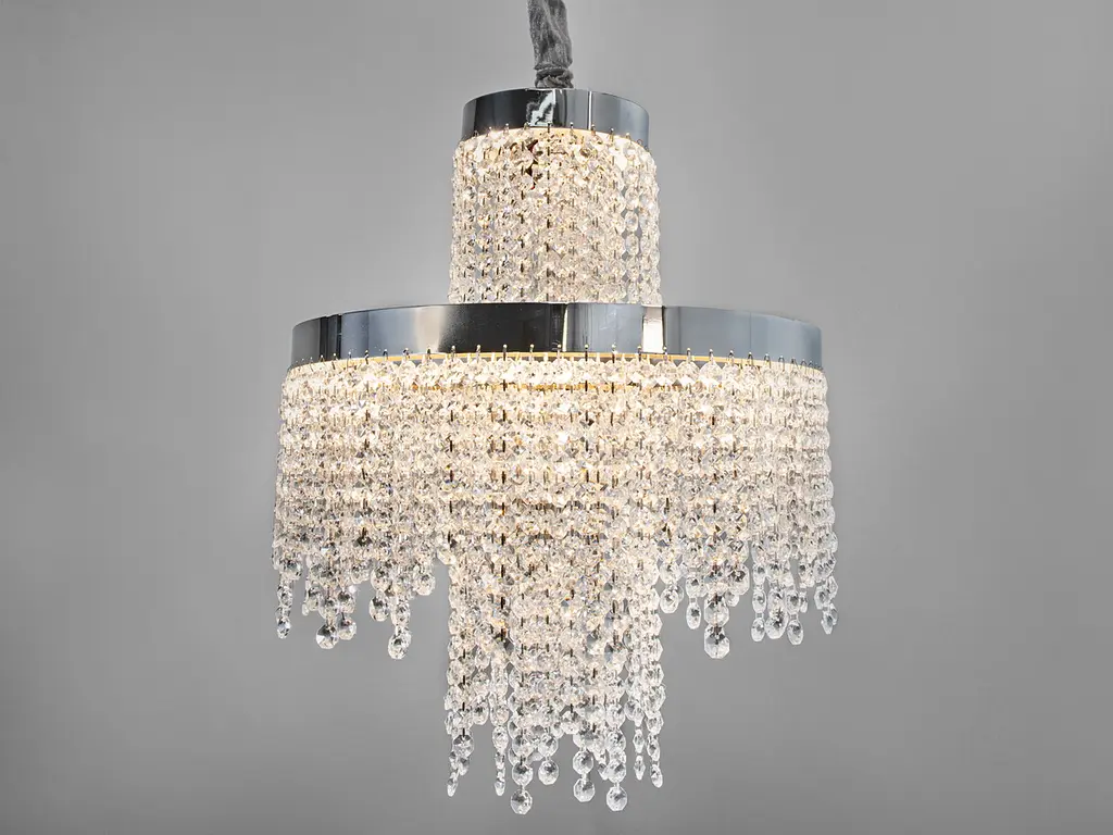 Підвісна кришталева люстра Diasha 376-400CH — двоярусна LED-модель із каскадним блиском, потужність 70 Вт, діаметр 39 см - фото 2