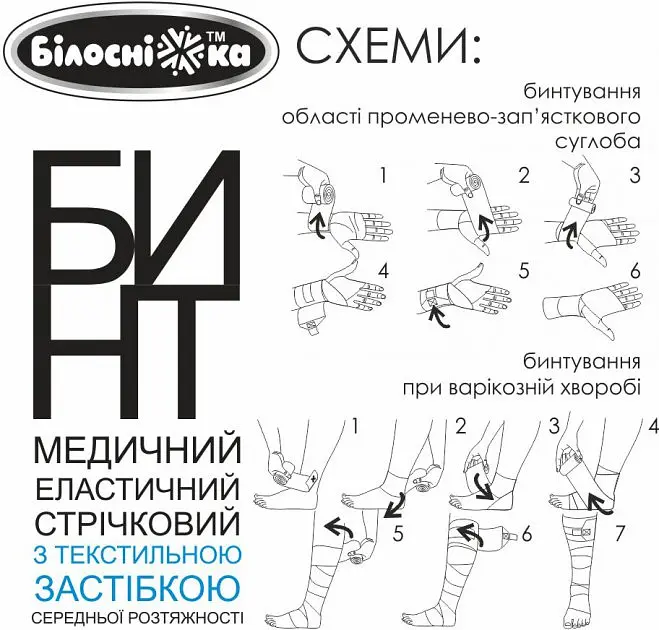 Бинт еластичний стрічковий Білосніжка з текстильною застібкою, 8смх1,5м (721218) - фото 7