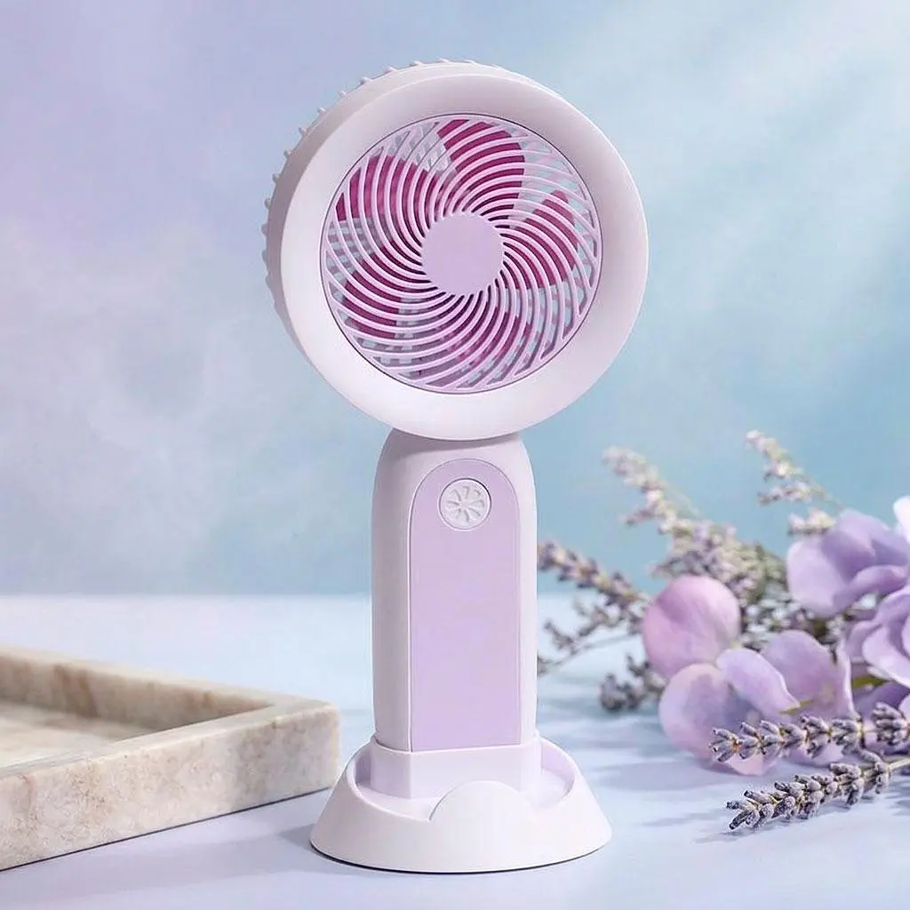 Настільний вентилятор Handheld Fan з підсвіткою, фіолетовий, переносний акумуляторний мінівентилятор - фото 5