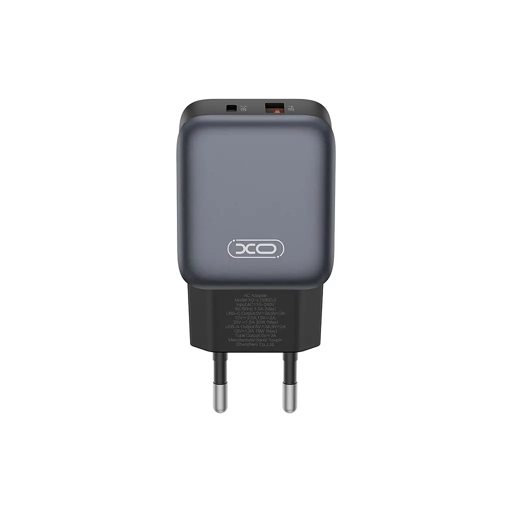 Зарядний пристрій XO L156 USB-C PD30W + USB-A QC3.0 Black (L156.black) - фото 2