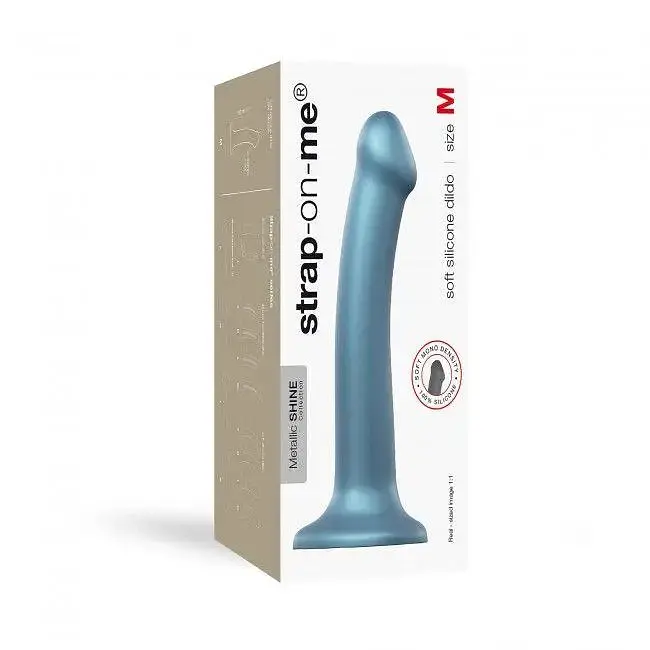 Насадка для страпону Strap-On-Me Mono Density Dildo Blue M одношаровий силікон гнучкий діаметр 3.3 см - фото 5